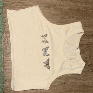 Full Tilt White Crop Tank Top with Butterfly Graphic